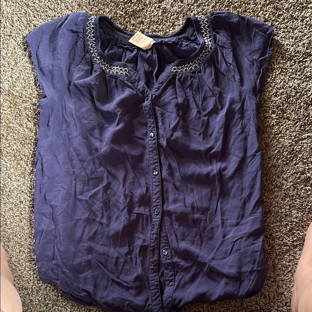 Women's Navy Blue Button-Up Top